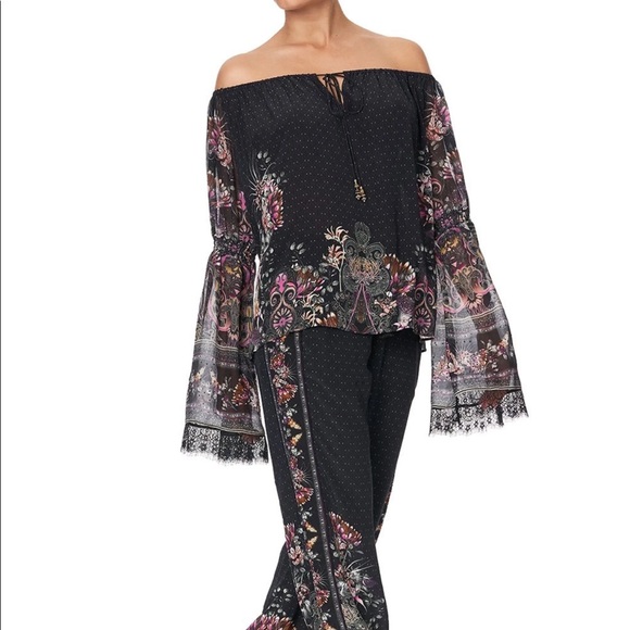 CAMILLA *Restless Nights* black floral silk lace off cold shoulder